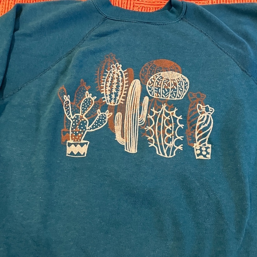Teal Cactus Print Crew Neck Sweater / sweatshirt for women or teens